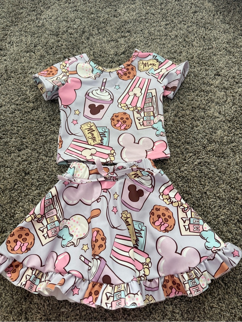Girls Pink Snack Print Matching Set - Top & Skirt